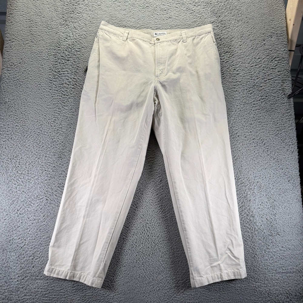 Columbia Pant Mens 40x30 White Cotton Khakis Straight Travel Workwear Utility